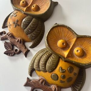 Pair of 1970 Sexton Cast Aluminum Owls - MCM Wall Decor - MCM Vintage